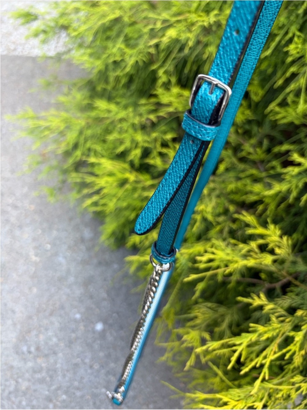 Coach Teal Blue Pebbled Leather Chain Crossbody Bag Pouch EUC - Picture 7 of 13